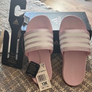 Adidas Light Pink and White Comfort Slides